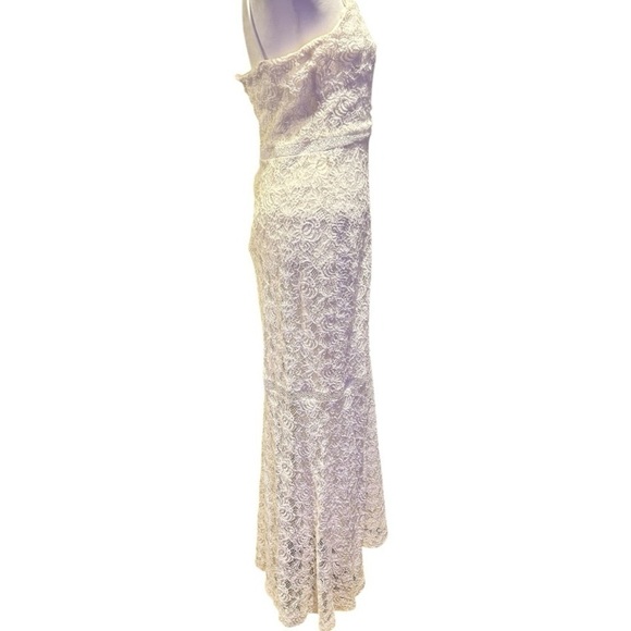 Lauren Ralph Lauren Ivory Floral Lace over Satiny Under Dress Cutout Trim Size 8 - Picture 4 of 10